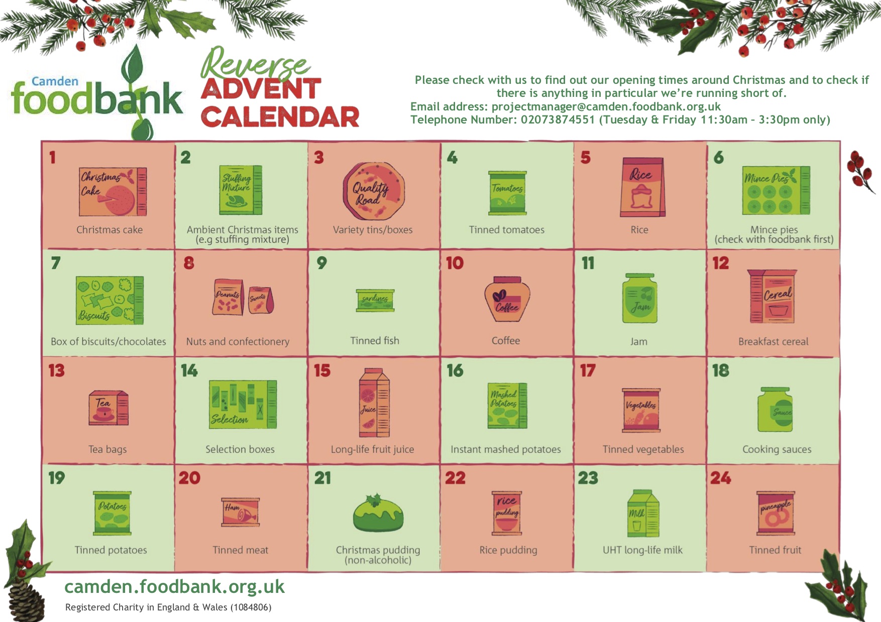 Christmas Donation Reverse Advent Calendar Camden Foodbank